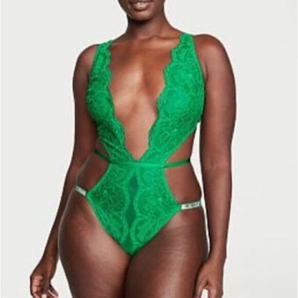Victoria’s Secret Very Sexy Shine Strap Crotchless Strappy Lace Teddy Green - Picture 3 of 3
